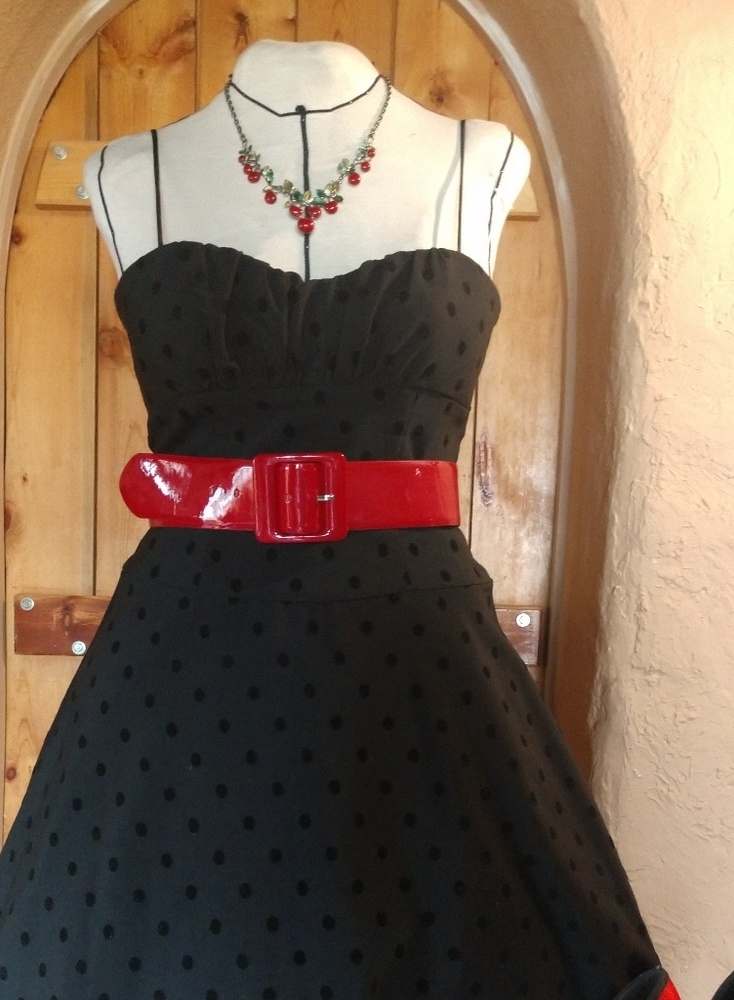Vintage Pinup Rockabilly black polka dot dress